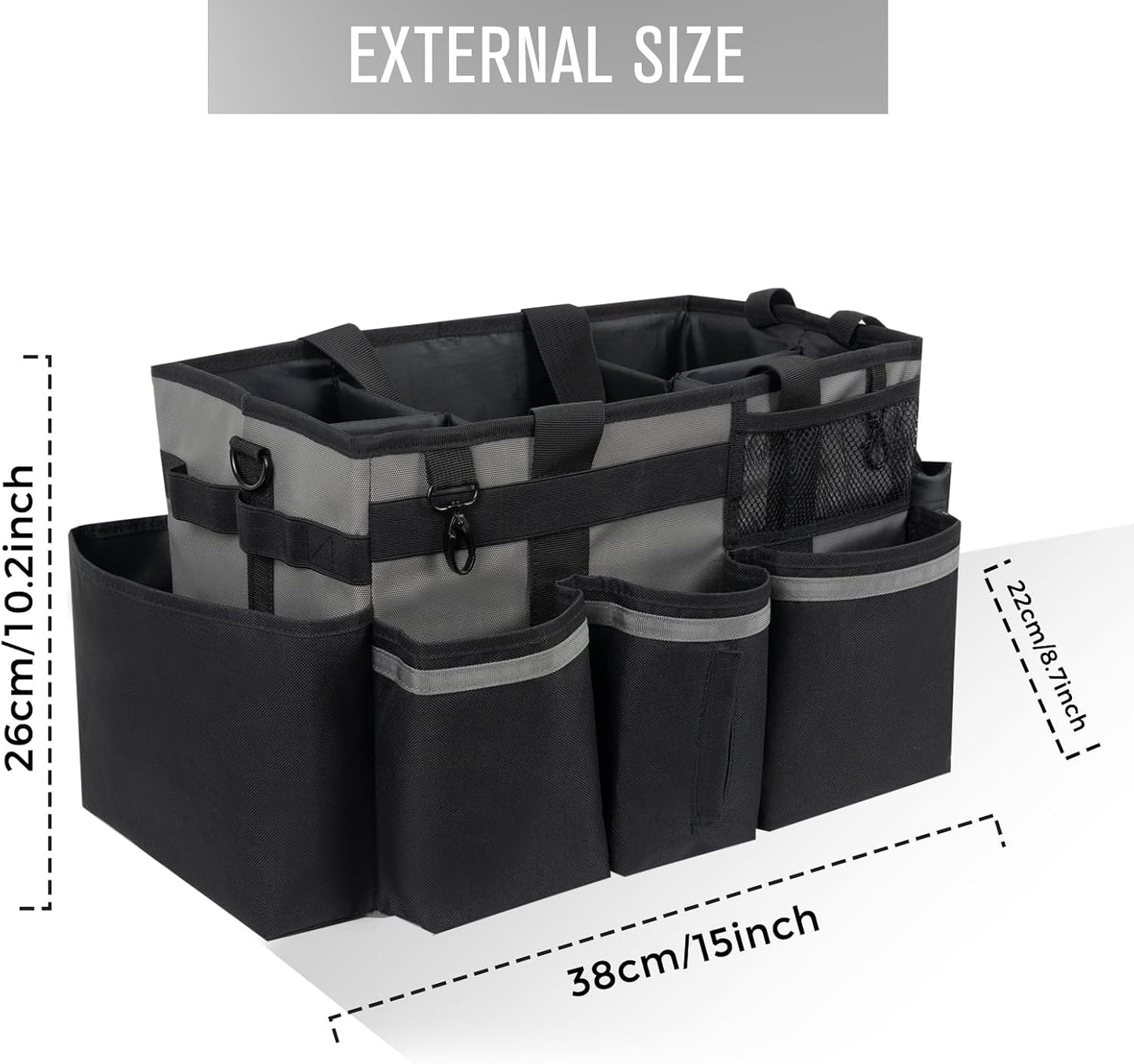SCAVATA Wearable Cleaning Caddy, Cleaning Caddy Supplies Organizer with Handle & Shoulder Straps for Housekeepers, Under Sink & Car Cleaning Tool Organizers Bag with 4 Foldable Divider (NavyBlue)