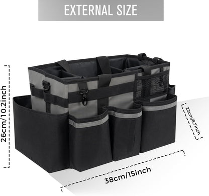 SCAVATA Wearable Cleaning Caddy, Cleaning Caddy Supplies Organizer with Handle & Shoulder Straps for Housekeepers, Under Sink & Car Cleaning Tool Organizers Bag with 4 Foldable Divider (NavyBlue)