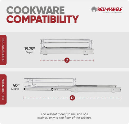 Rev-A-Shelf Pullout Organizer for Cabinets, Min Opening Width of 18" | STwo-Tier Steel Shelf for Kitchen or Vanity Cabinet Organization, Heavy Gauge Wire Slide Out Storage Basket, 5WB2-1822CR-1