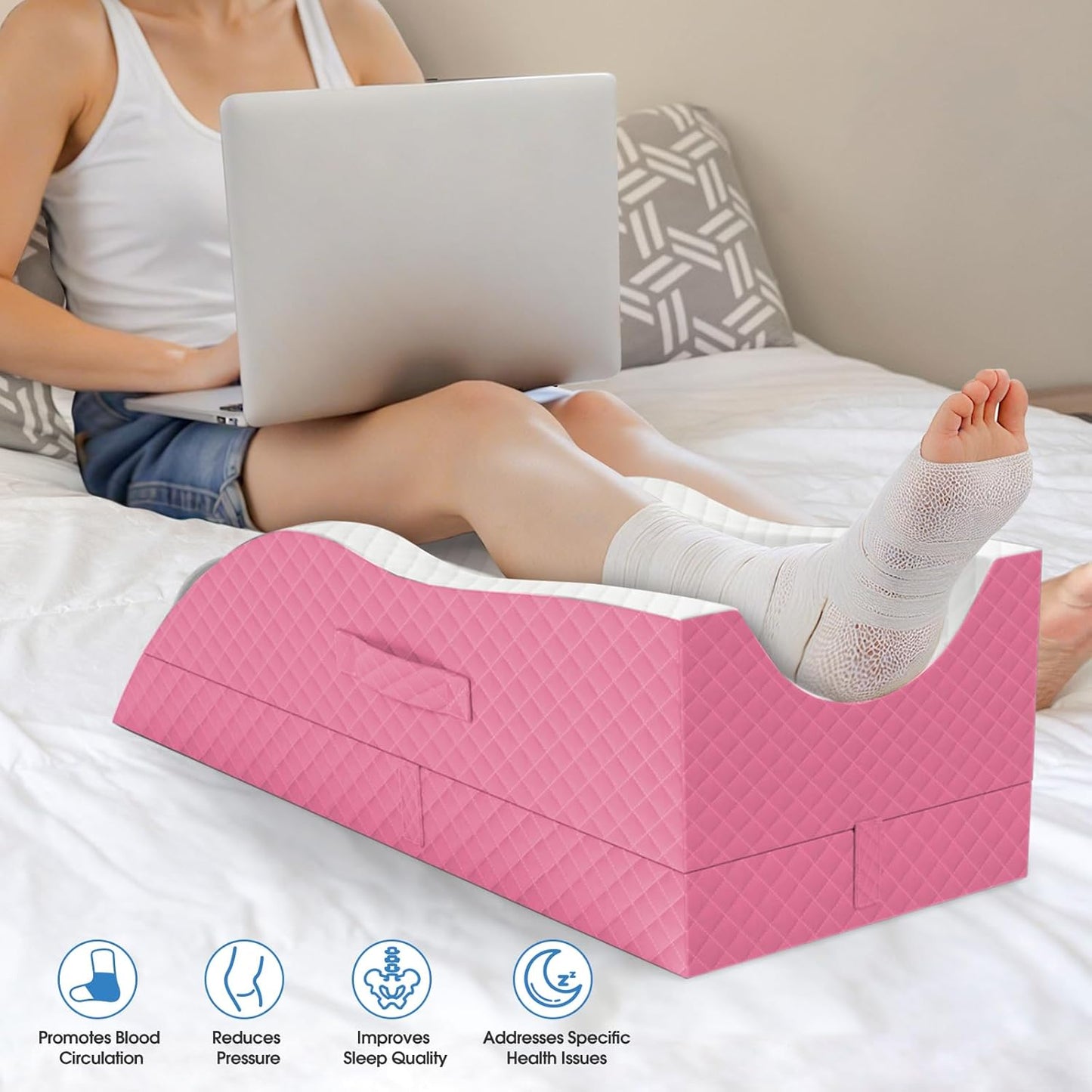 TranquilRelax Leg Elevation Pillows for After Surgery, Wedge Pillow, Grey | Memory Foam, All-around Knee & Ankle Support for Swelling, Height-adjustable, Nop-Slip Bottom, Washable Cover, Single-leg
