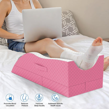 TranquilRelax Leg Elevation Pillows for After Surgery, Wedge Pillow, Grey | Memory Foam, All-around Knee & Ankle Support for Swelling, Height-adjustable, Nop-Slip Bottom, Washable Cover, Single-leg