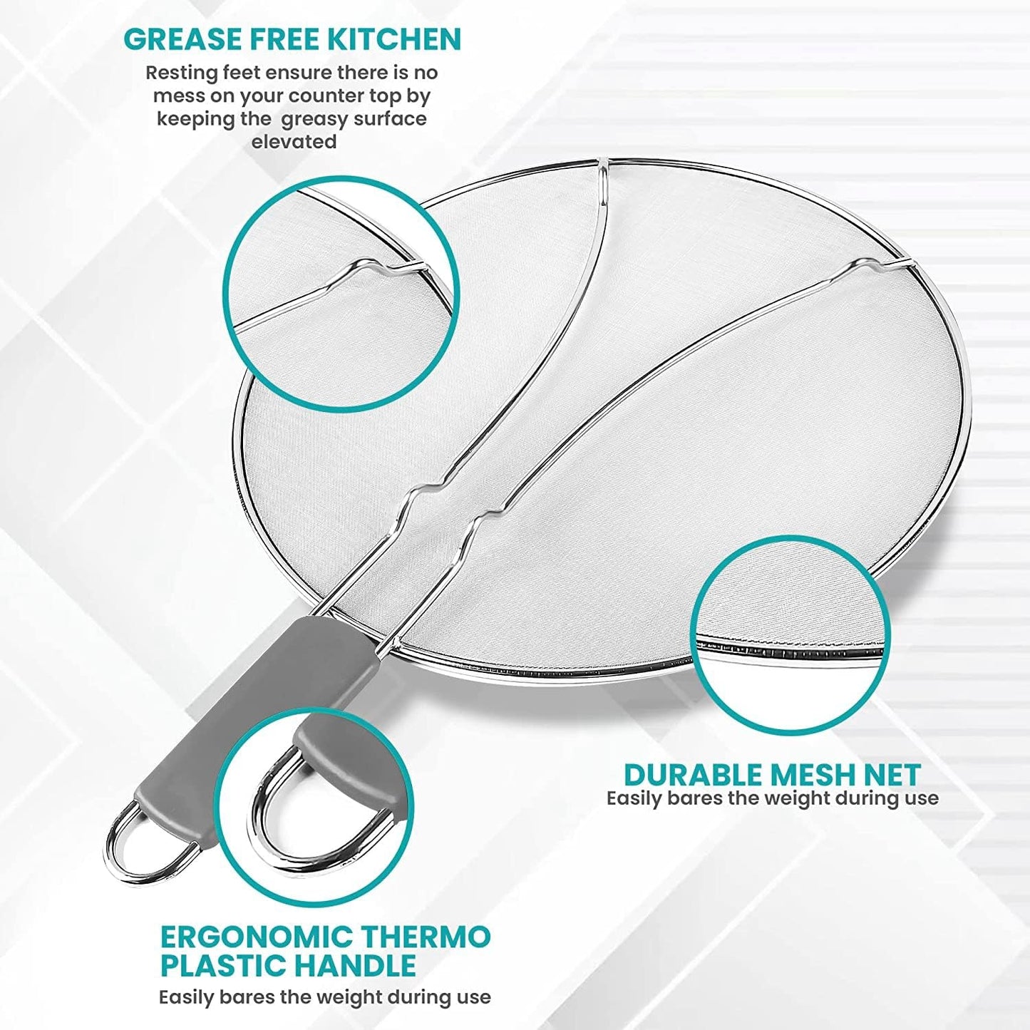 13" Grease Splatter Screen for Cooking | Stainless Steel Oil Splatter Guard and Ultra-Fine Mesh Protects Skin from Burns | TPR Tight-Grip Handle (Red)