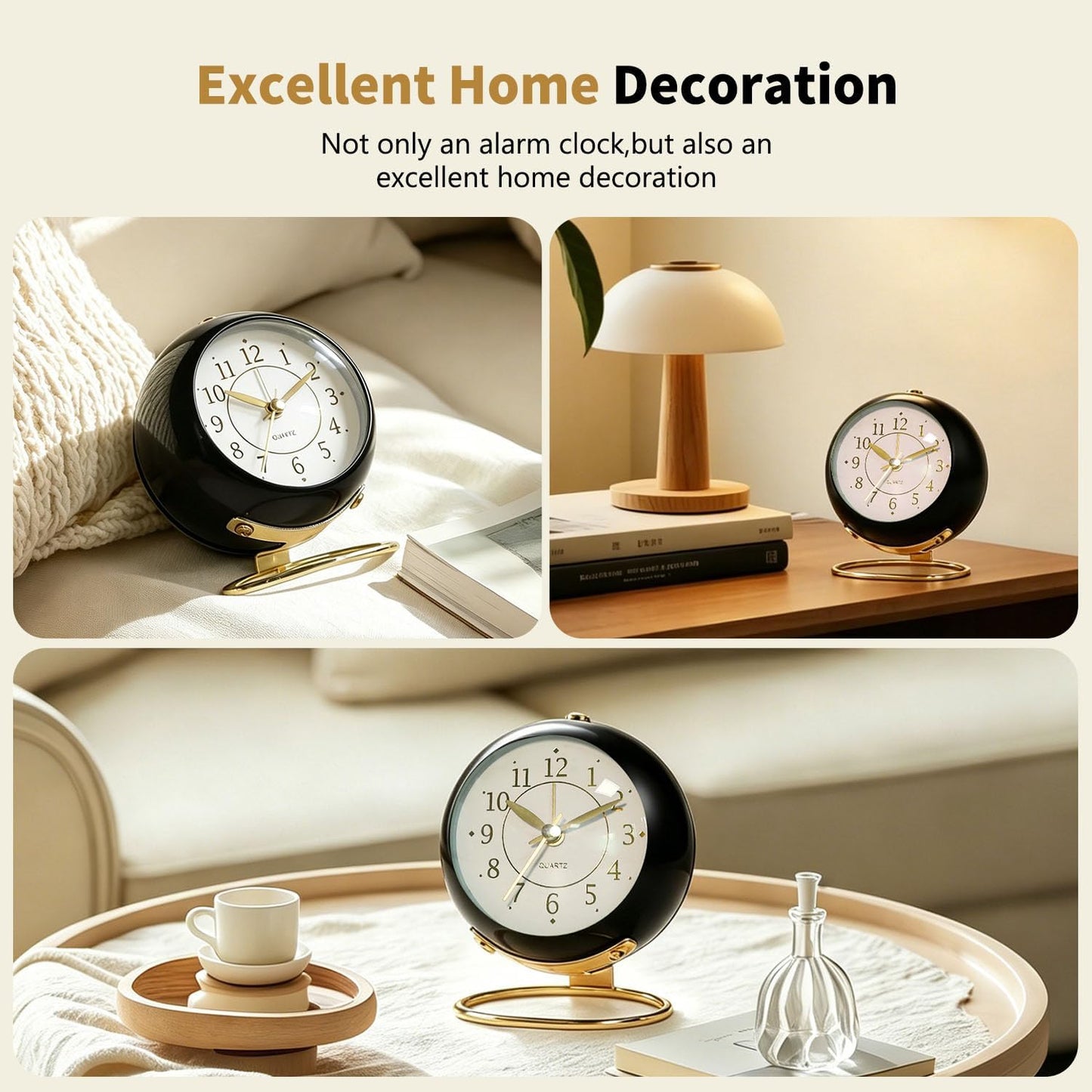 Analog Alarm Clock, Retro Small Desk Clock with Night Light, Backlight Cute Simple Design, Silent Non-Ticking, Battery Powered, Clock for Bedroom,Travel,Kitchen,Bedside Desktop Decor