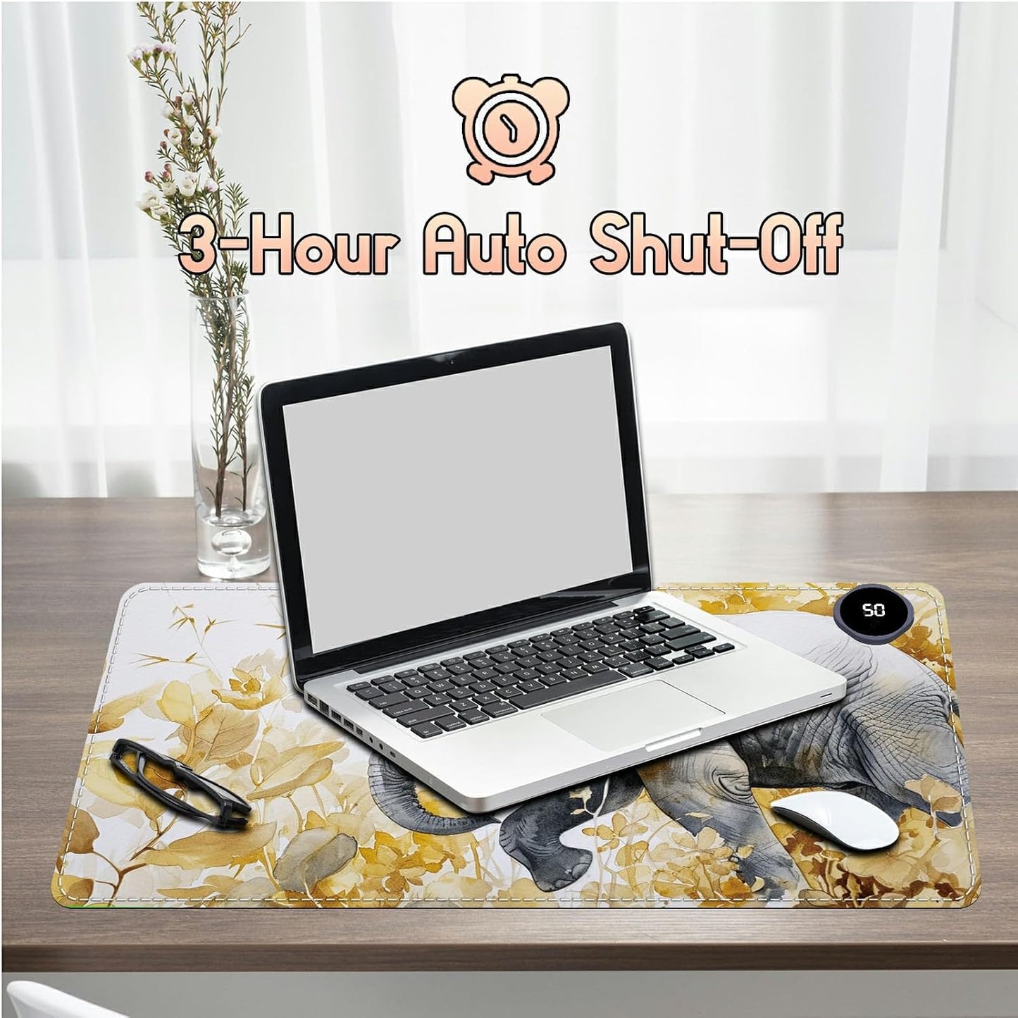Heated Desk Pad Heated Large Mouse Pad, Electric Quickly Warm Desk Mat with 3 Levels Heating 3 Hours Auto Shut-Off, 31.5" x 13" Warm Gaming Mousepad Hand Foot Warmer, Baby Elephant