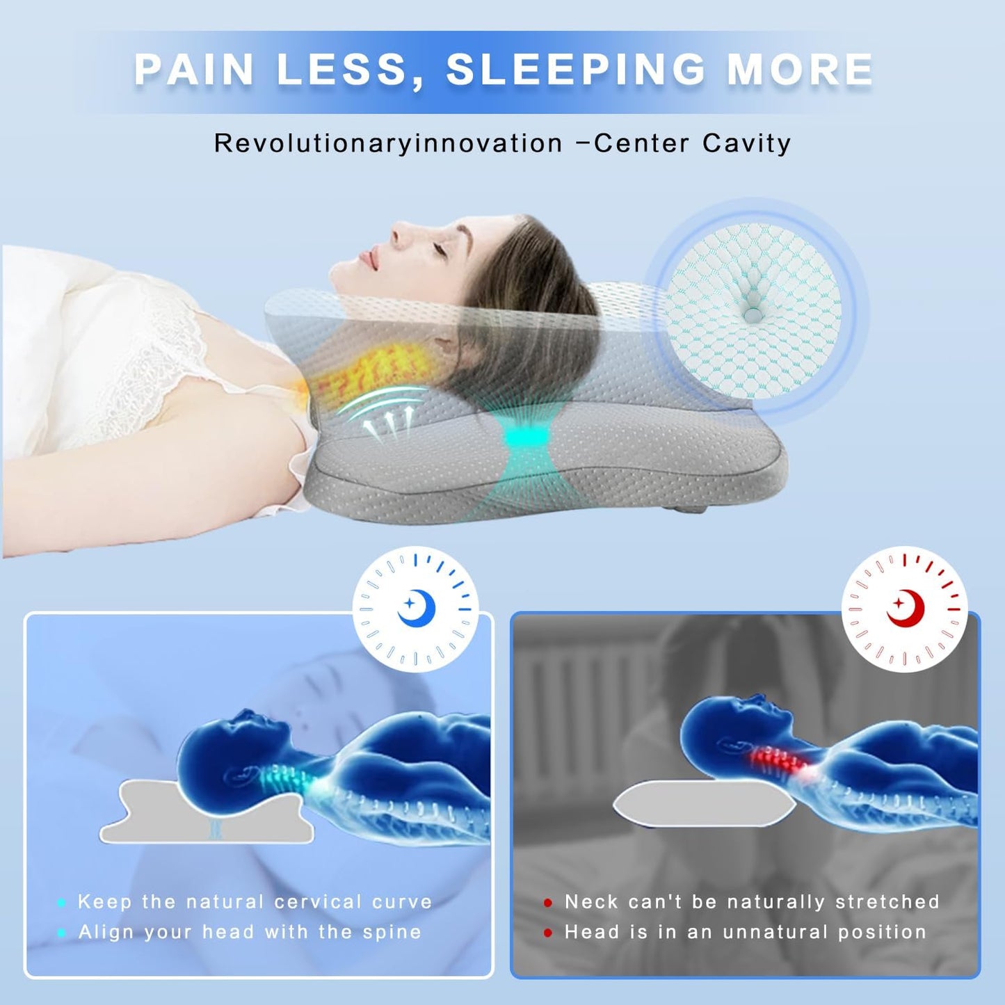 Pain Relief Cervical Pillow for Neck Support, Adjustable Ergonomic Pillow | Cozy Sleeping, Odorless Orthopedic Memory Foam Pillow, Contour Bed Pillow for Side Back Stomach Sleeper