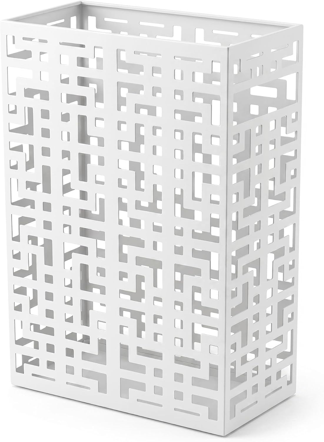 BEWBBAT Umbrella Holder Stand for Entryway, Square Metal Umbrella Rack, Freestanding Rectangular Hollow Rack for Home Office, 16 x 10 x 5 Inch, White