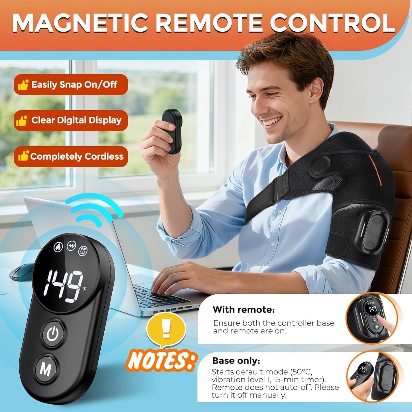 Cordless Shoulder Heating Pad with Massage & Magnetic Remote Control | Heated Shoulder Wrap for Pain Relief, Shoulder Massager for Rotator Cuff, 5 Heats & 5 Vibrations, 3 Auto Shut-Off Timers