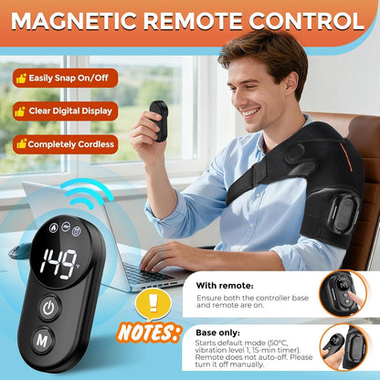 Cordless Shoulder Heating Pad with Massage & Magnetic Remote Control | Heated Shoulder Wrap for Pain Relief, Shoulder Massager for Rotator Cuff, 5 Heats & 5 Vibrations, 3 Auto Shut-Off Timers