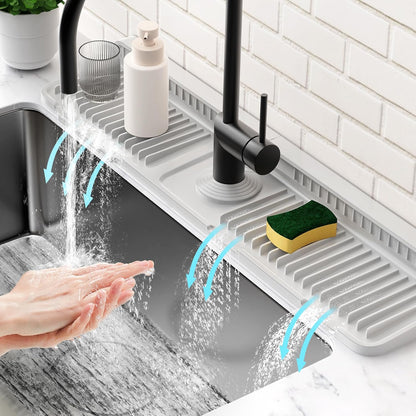 24'' Longer Faucet Mat for Kitchen Sink Splash Guard[7° Slope Fast Self-draining][Snap Lock Fit]Kitchen Sink Faucet Mat Splash Guard Kitchen Sink Area Water Splash Guard Behind Faucet Draining Mat