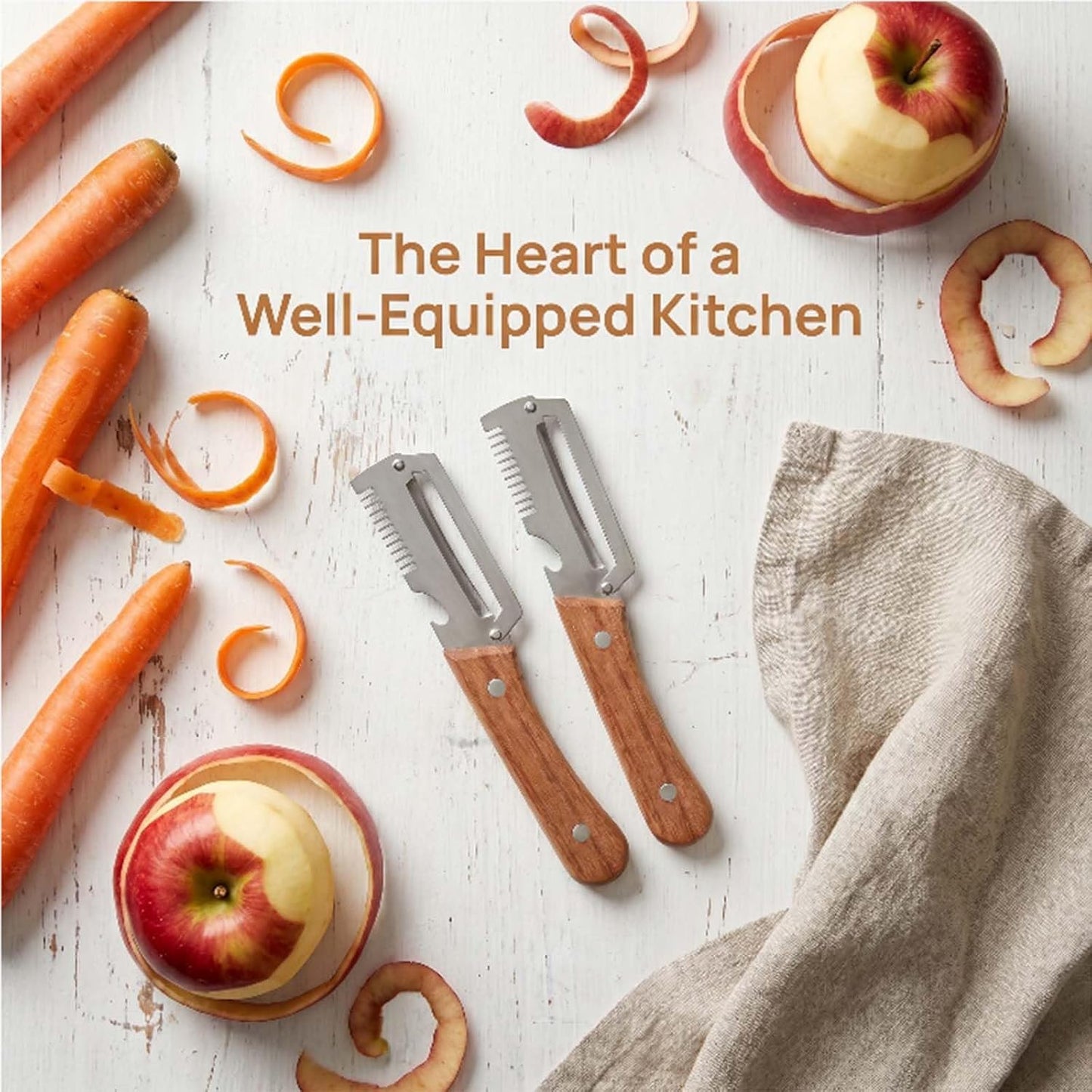 2PCS Multifunctional Vegetable Peeler, Premium Vegetable Peeler with Wooden Handle, 3-in-1 Peelers For Kitchen with Bottle Opener, Stainless Steel Blade Kitchen Tool for Vegetables Fruit