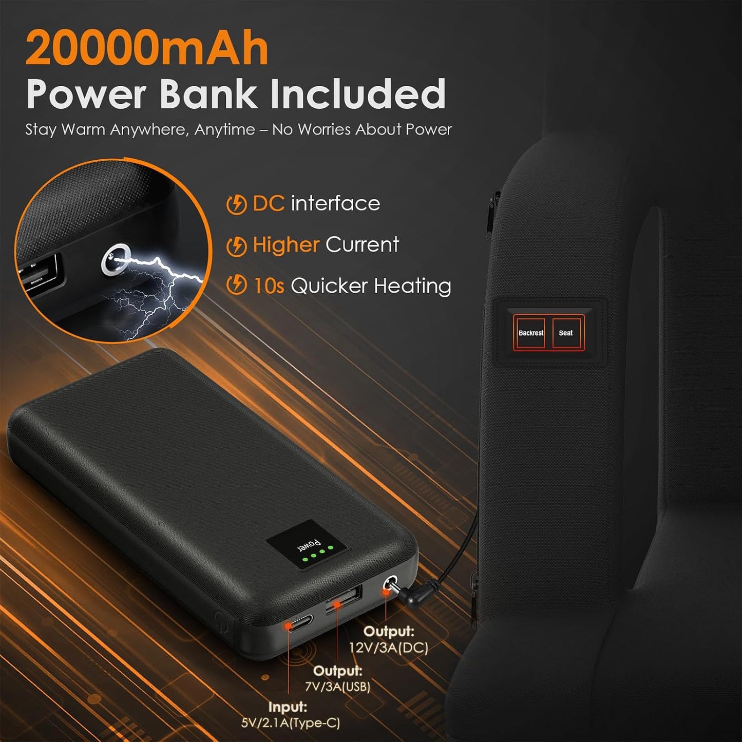 HOPERAN Heated Stadium Seats for Bleachers with Power Bank, Dual Control | Independent Seat & Back Heat (20000mAh Battery Included), Soft Cushion, 6 Recliner, Anti-Slip Stability, Side Pockets