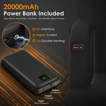 HOPERAN Heated Stadium Seats for Bleachers with Power Bank, Dual Control | Independent Seat & Back Heat (20000mAh Battery Included), Soft Cushion, 6 Recliner, Anti-Slip Stability, Side Pockets