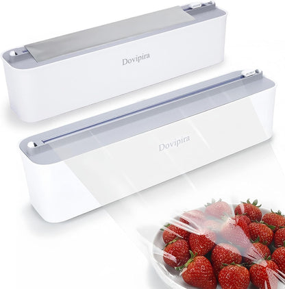 Large Magnetic Plastic Wrap and Foil Dispenser with Cutter | Magnetic & Adhesive Mounting, Fits for Max 12.8In x 984Ft of Plastic Wrap, 12.8In x 328Ft of Foil & Parchment Paper