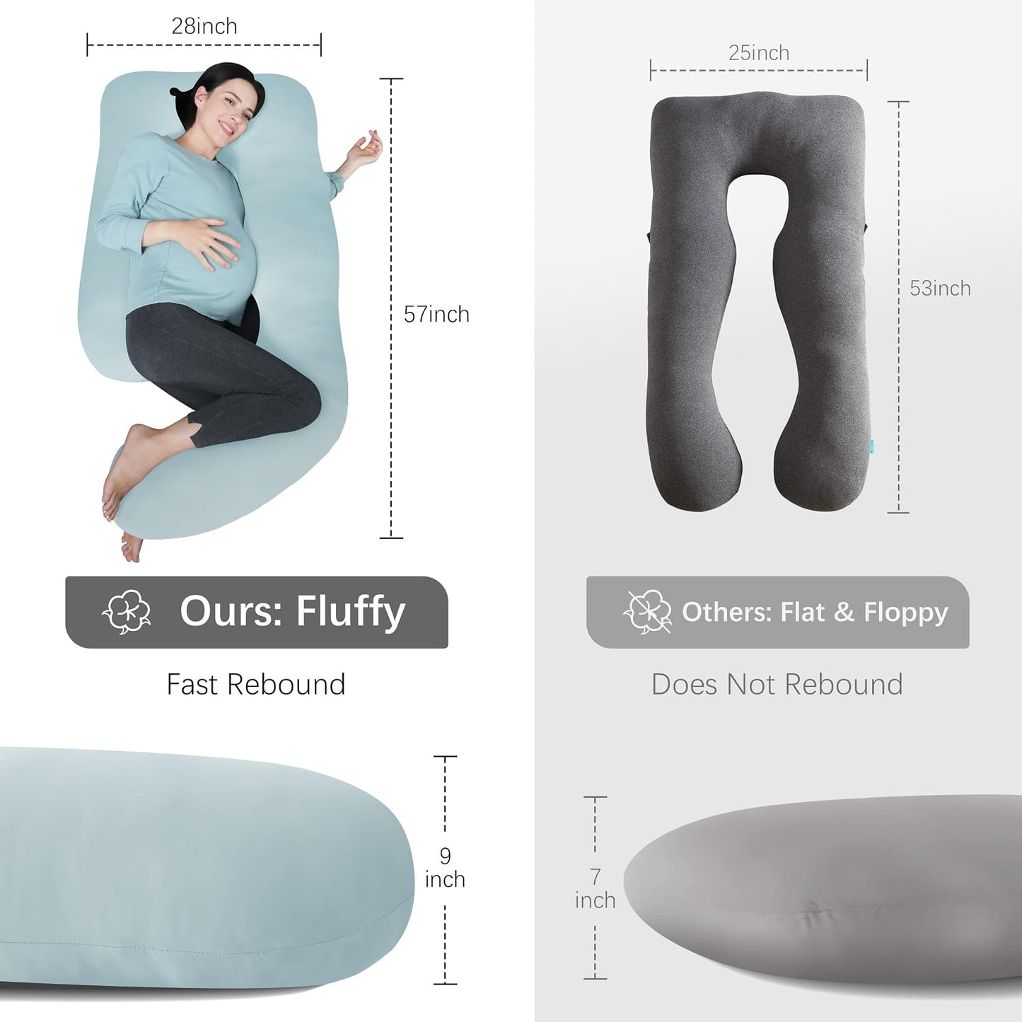 MOON PARK Pregnancy Pillows for Sleeping - 57 Inch U Shaped Full Body Maternity Pillow with Removable Cover - Support for Back, Legs, Belly, Hips - Pregnancy Pillow for Women - Grey