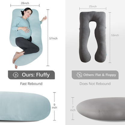 MOON PARK Pregnancy Pillows for Sleeping - 57 Inch U Shaped Full Body Maternity Pillow with Removable Cover - Support for Back, Legs, Belly, Hips - Pregnancy Pillow for Women - Grey