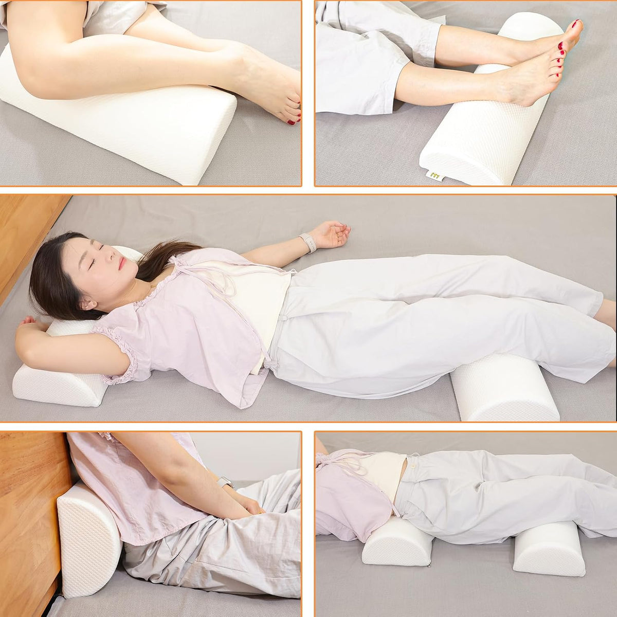 2PCS Knee Pillow for Sleeping, Half Moon Bolster Pillow for Neck, Legs, Ankle Foot & Knee Support, High Density Foam for Leg Elevation (19.6''x6.7''x3.5'', 19.6''x7.8''x4.3'')