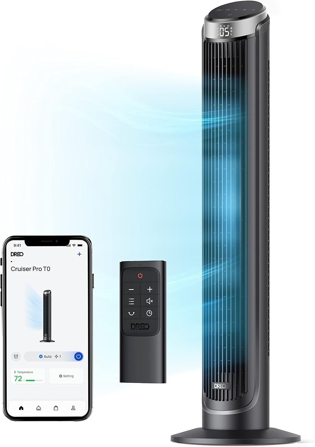 DREO Smart 42'' Tower Fan for Bedroom, 12 Speeds, 20dB Quiet Standing Fan