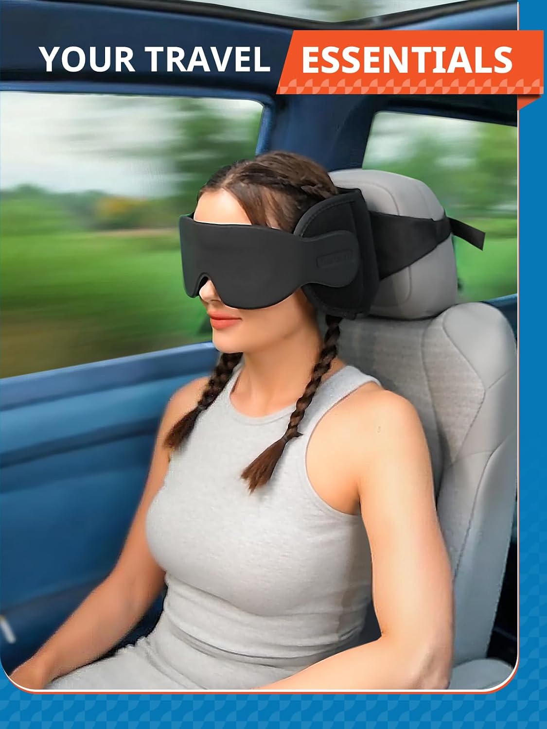 SARISUN Travel Pillows for Airplanes with Sleep Eye Mask, Chin Strap, Airplane Pillow for Long Flights, Car Road Trip, 360° Support Headrest, Travel Essentials Stop Bobblehead, Mottled Blue