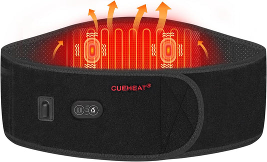 CUEHEAT Heated Waist Belt with Massage - Cordless Lower Back Heating Pad | 3 Heat Settings, 3 Vibration Modes, 7.AV Rechargeable Battery, Adjustable Fit for Wearable Lower Back Warmth