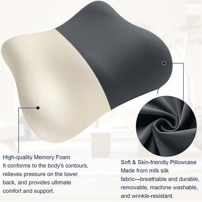 Lumbar Support Pillow for Office Chair Memory Foam Lumbar Cushion with Removable Cover Soft Back Support Pillow Suitable for Car, Couch, Gaming, Dark Blue