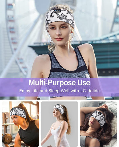 LC-dolida Sleep Headphones Bluetooth Headband Sleeping Wireless Headband Headphones with Thin HD Stereo Speakers Perfect for Side Sleepers, Sport, Yoga, Travel