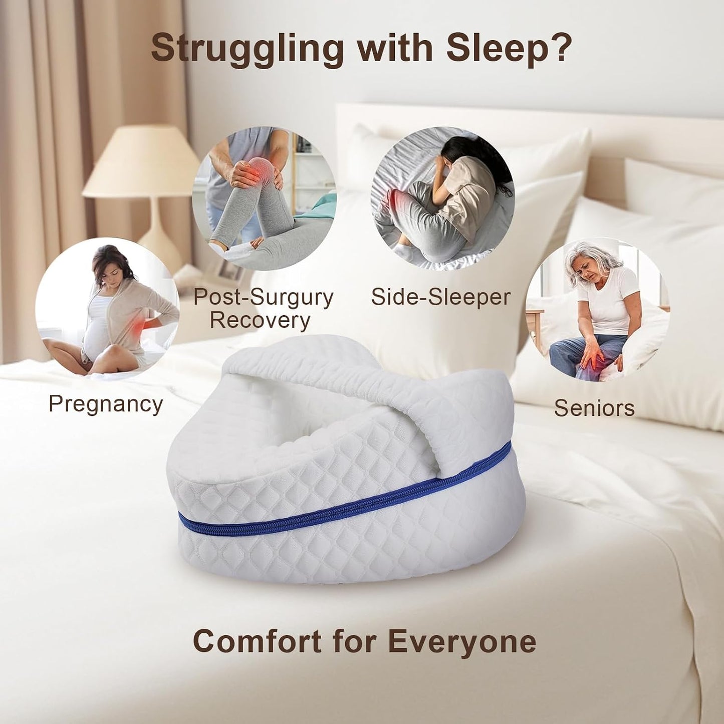 BEAUTRIP Leg Pillow | Ergonomic Side Sleeping Pillows | Memory Foam Knee Pillow with Strap for Side Sleeper | Leg Support Cushion with Removable and Washable Cover
