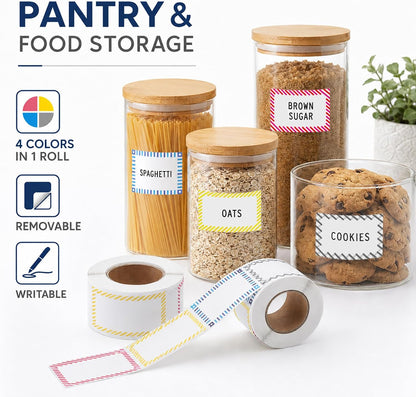 Removable Food Labels, No Residue, Easy Peel Writable Kitchen Labels for Meal Prep & Food Storage Containers, 1.5” x 2.5”, 200 Labels, Vibrant Frame Set
