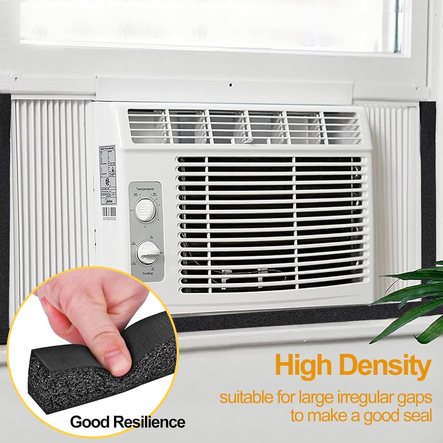 High Density Foam Tape Air Conditioner Window Seal, 1x1 Inch Thick Foam Stripe with Adhesive for Window AC Insulation, Weather Stripping for Doors and Windows Insulation, AC Foam Tape, White