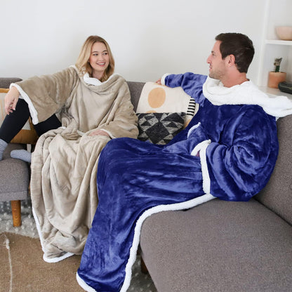 Catalonia Sherpa Wearable Blanket with Sleeves and Pocket for Adults