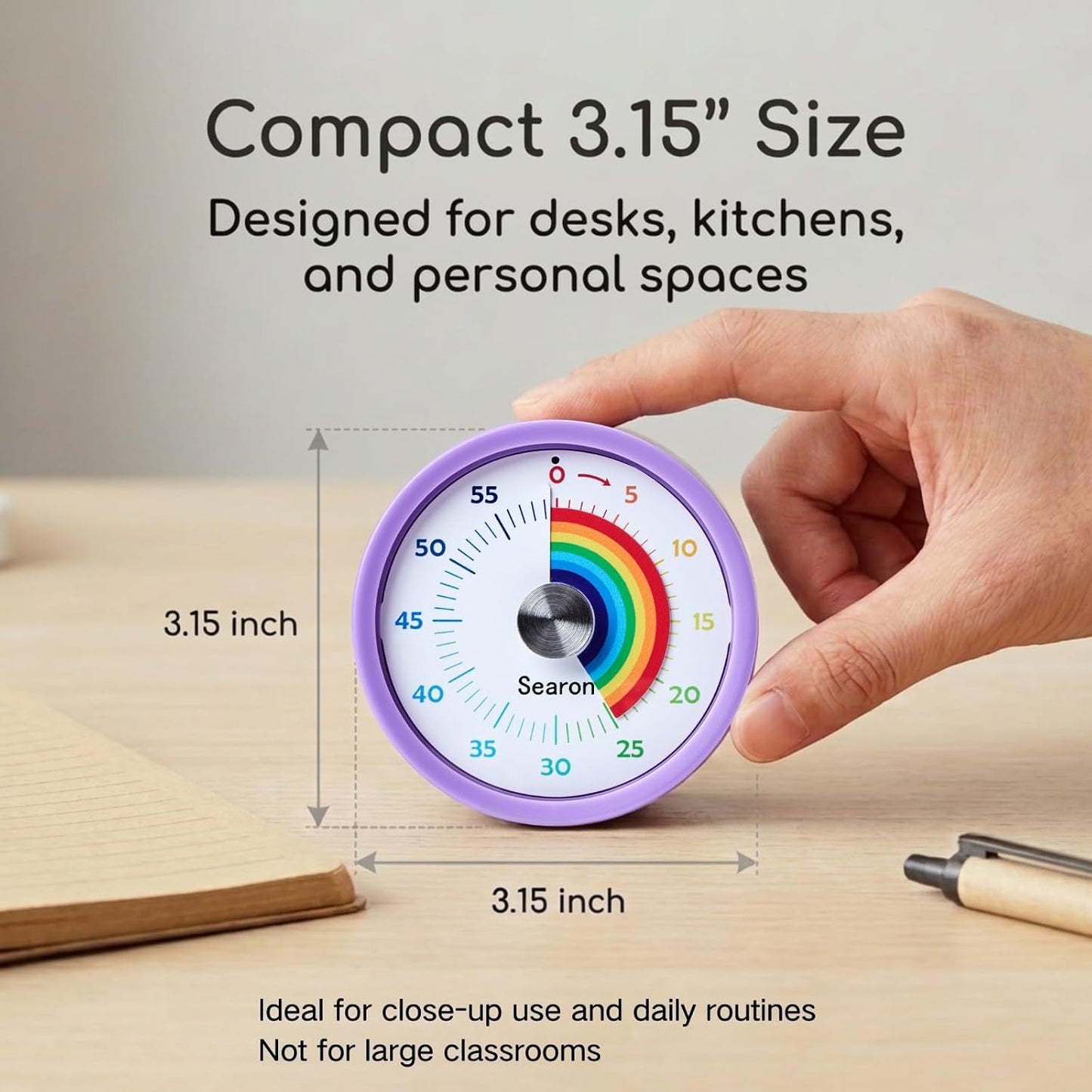 Searon Magnetic Visual Classroom Timer for Teachers, 60-Minute Countdown | No-Tick with Sound or Silent LED Alert, Pause, Magnet/Stand/Hang for Reading, Small Groups & Classroom Routines