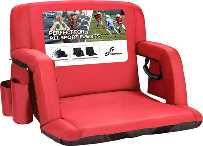 Sportneer Stadium Seats with Back Support: 2.5'' Thick Comfy Cushion 6 Adjustable Angle Bleacher Seat with Armrest - 2 Large Pockets, 2 Cup Holders Stadium Chair for Sport Events Concerts Parks