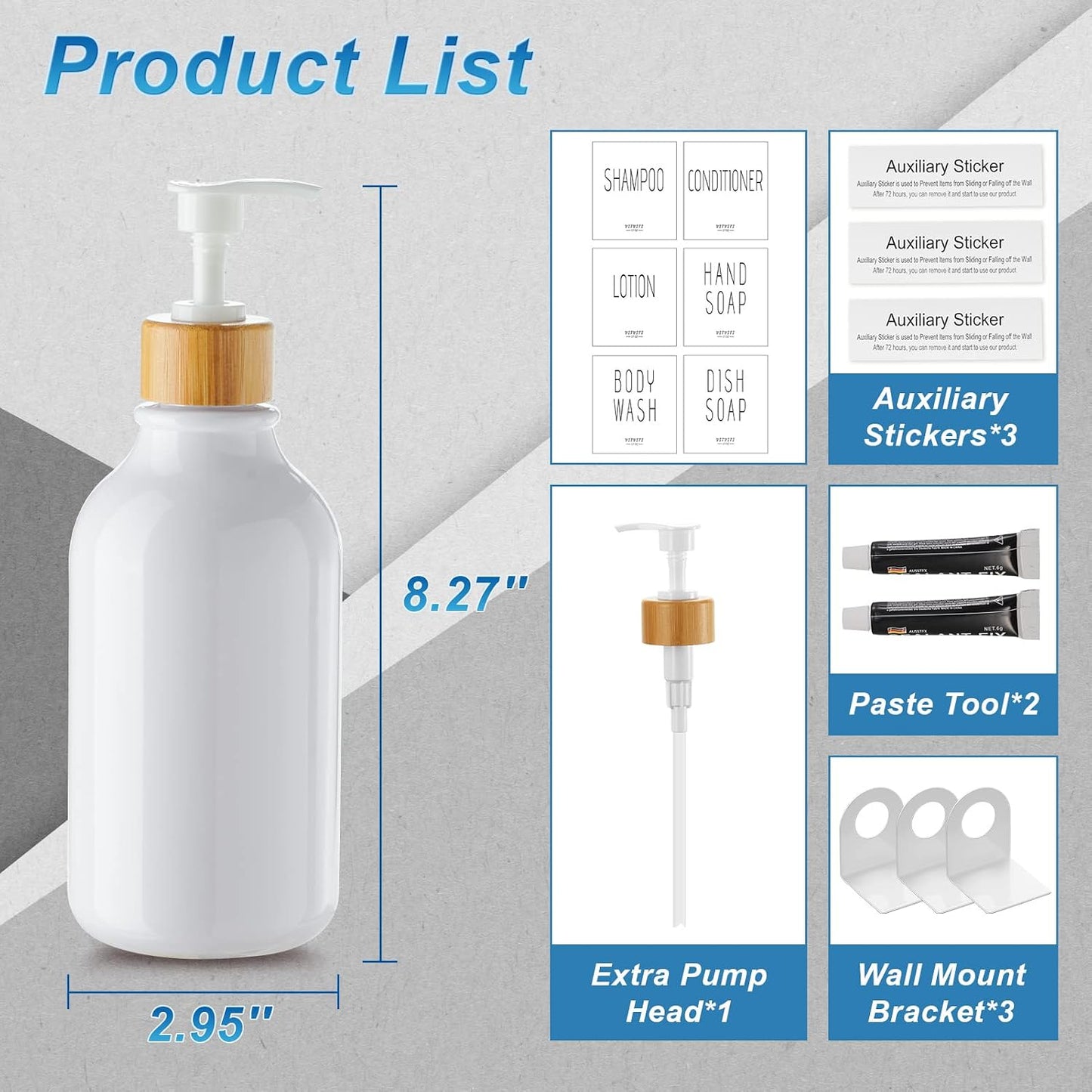 VITVITI Shampoo and Conditioner Dispenser 3 Chamber for Shower Wall, White | Refillable Body Wash Shower Soap Dispenser Wall Mounted, Drill Free 17oz Plastic Shower Bottles for Bathroom, Set of 3