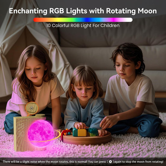 RETEYUNG Rotatable Moonlight Sunrise Alarm Clock,Sound Machines, Night Lamp for Bedrooms with Snooze, 10 Light Effects, 30/60/90 Timer, 10 Sleep Nature Sounds,15 Ringtones,12 Volume(Light Woodgrain)