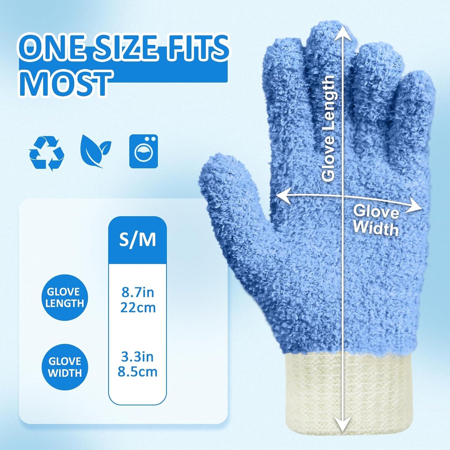 MIG4U Microfiber Dusting Gloves House Cleaning Glove for Blinds, Windows, Shutters, Furniture, and Car, Reusable Lint-Free Blue 1 Pair S/M