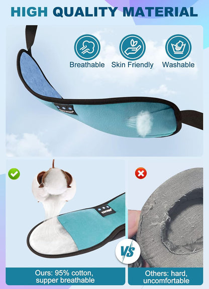 TOPOINT Sleep Mask Headphones Bluetooth Wireless 5.4, Breathable Cotton Eye Mask for Sleeping Side Sleepers Travel Music Headsets with Microphone Handsfree Men Women