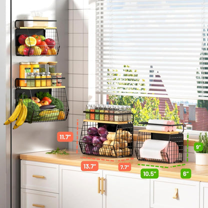 Magnetic Shelf for Fridge with Wood Lid, Fruit Potato and Onion Storage Bins, Pantry Organizers & Storage, Large Container Magnetic Spice Rack for Refrigerator, Kitchen Counter, Cabinet | Strong magnet holds 50lbs, ventilated bin for produce, versatile
