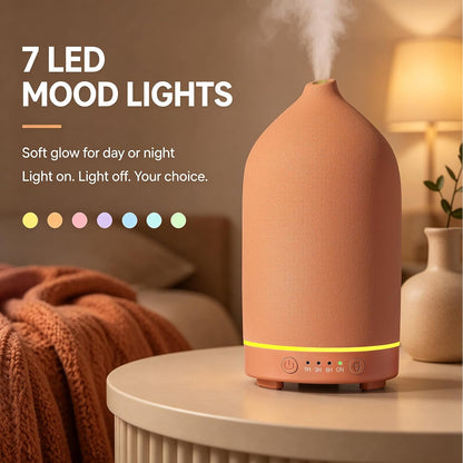 Gooamp 200ML Ceramic Essential Oil Diffuser for Home - Ultrasonic Aromatherapy Diffuser Humidifier with 7 Color LED Lights, Auto Shut-Off, 3 Timers for Bedroom, Office, Yoga, Black