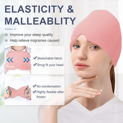 Migraine Headache Relief Cap, Gel Ice Head Wrap, Hot and Cold Therapy, Headache Eyes Mask for Sinus, Puffy Eyes, Tension and Stress Relief (Blue)