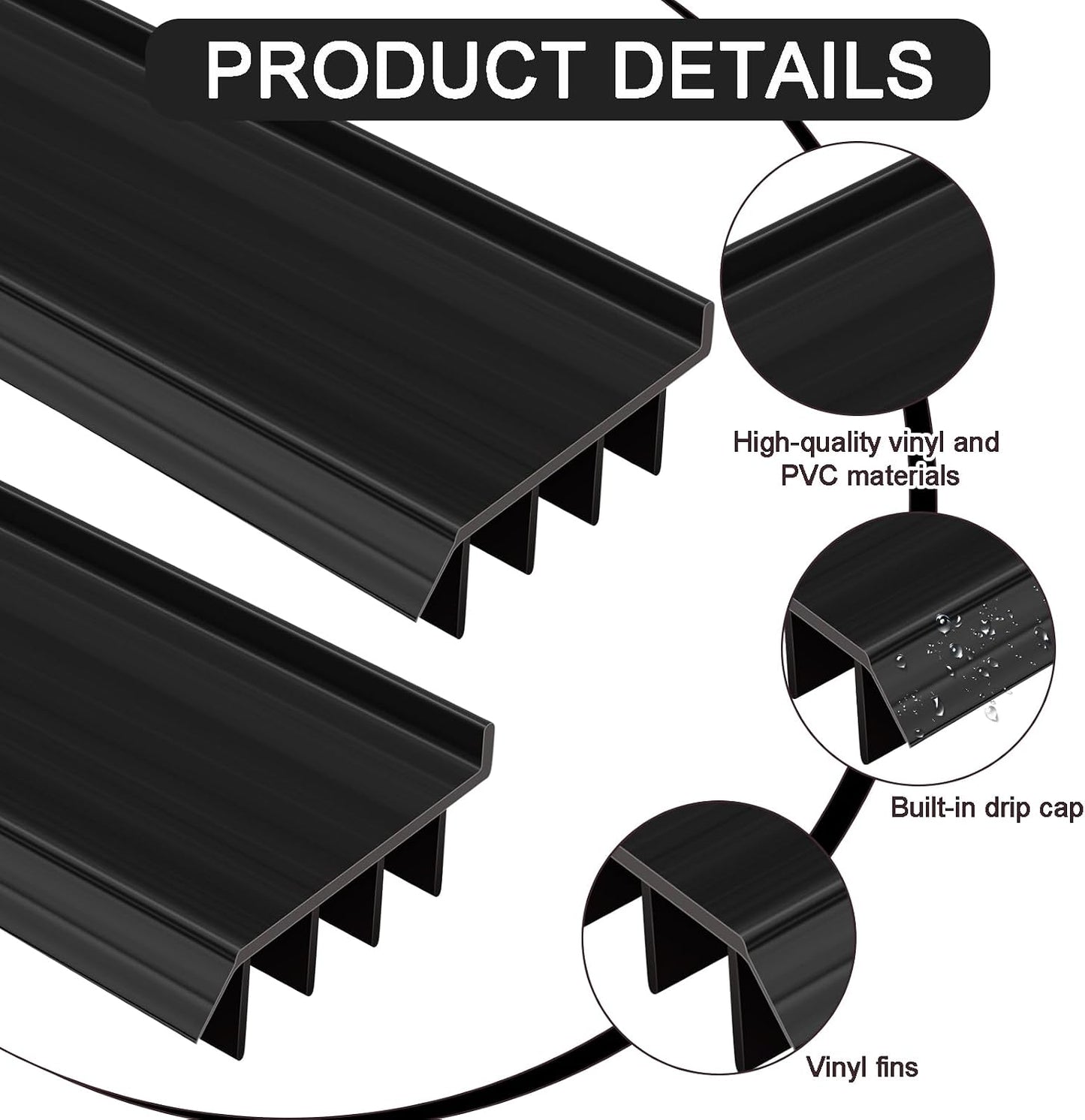 2 Pcs 3 Feet Brown Vinyl Door Bottom Adjustable Weatherstrip Door Bottom with Drip Cap Weatherproof Under Doors Seal for Gaps from 1/4'' to 9/16'' for 1 3/4'' to 2'' Thick Doors