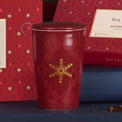 Tea Forte Double-Walled Ceramic Kati Cup, Noir, 12 oz | Insulated Ceramic - Stainless Steel Loose Leaf Infuser - Keeps Tea Hot Longer - Lid Included - Microwave & Dishwasher Safe