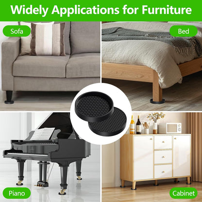 Non Slip Furniture Pads for Hardwood Floors - 12PCS 2" Caster Cups, Round | Furniture Stoppers to Prevent Sliding, Anti Slip Furniture Coasters Cup, Floor Protectors for Furniture Bed Couch Chair,Black