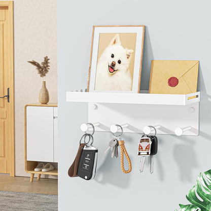 Dog Leash Holder for Wall, Key Holder Wall Mount, Metal Dog Leash Hooks, Pet Stuff Storage Shelf for Leash Hanger, Entryway Organizer Key Rack for Pet Collar, Treats, Toys, Mail (Black)