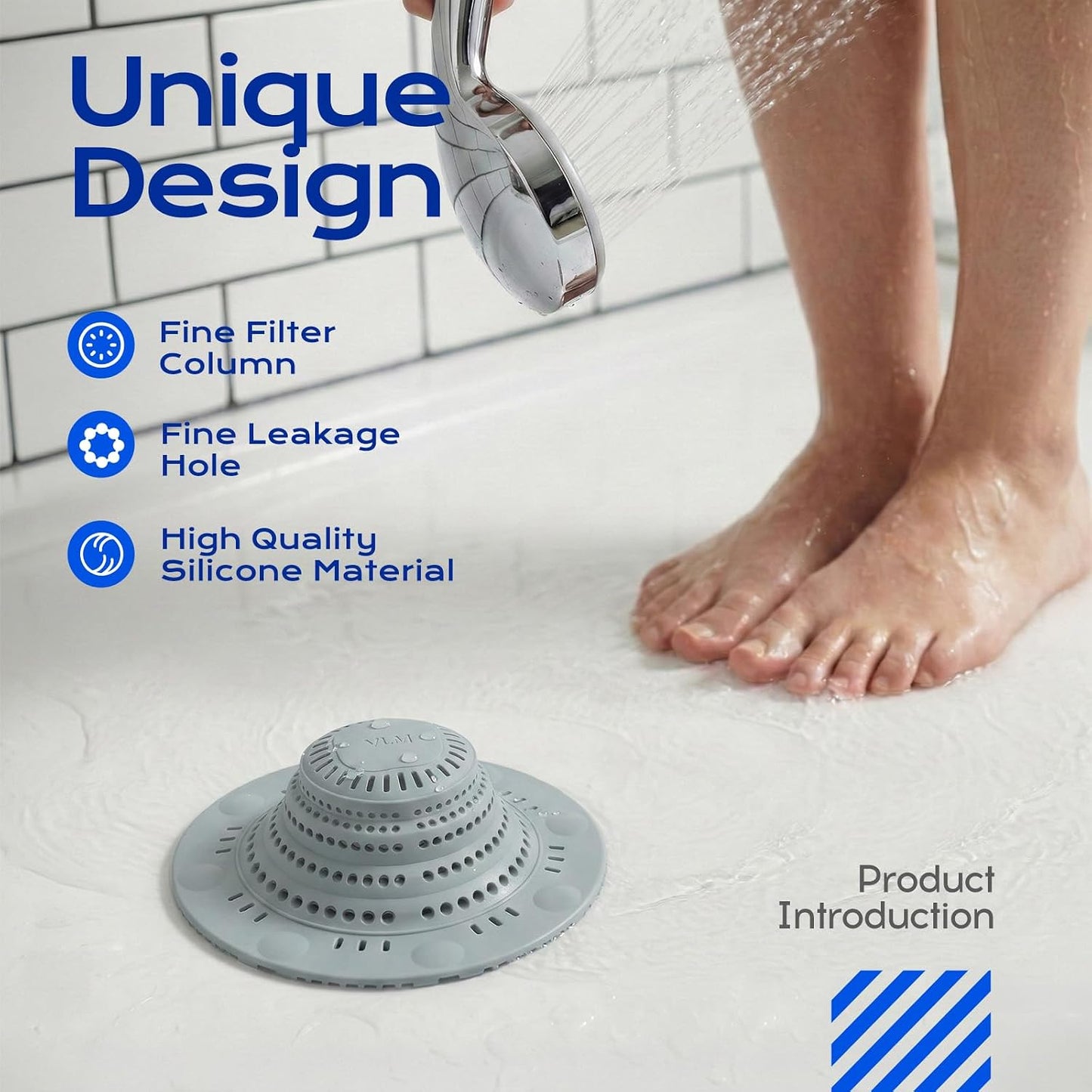 VLM 2 Pack Shower Drain Hair Catcher, Upgraded Drain Cover with Strong Suction Cups, Anti-Clog Hair Trap Stopper for Bathtub Shower Sink Laundry