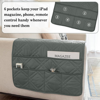 Couch Armrest Organizer Remote Control Holder Bedside Caddy with 6 Pockets, Non-Slip Armchair Caddy Sofa Armrest Organizer for Tv Remote Control, Magazine, Cell Phone, Beige