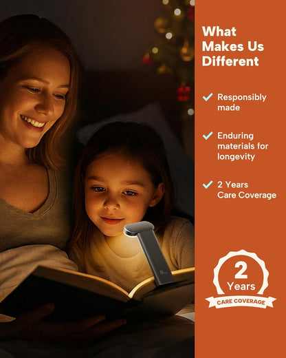 86lux Book Light, Rechargeable Reading Light for Book in Bed | 3 Color Modes & Stepless Dimming, Aluminum Alloy LED Bookmark Light for Book Lovers, Technology Black
