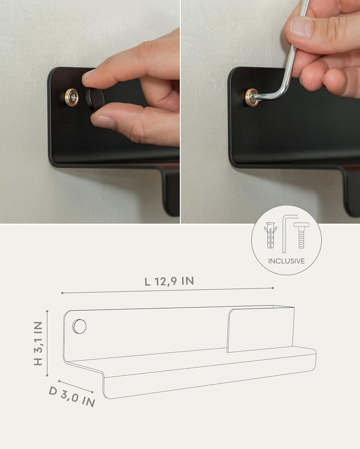 Kazai. Key Holder for Wall 'Holmsen' | Minimalist Key Hooks Design from Berlin | Modern Key Hanger with Metal Shelf | Key Hook Wall Mounted as Hallway Furniture | Sand Taupe