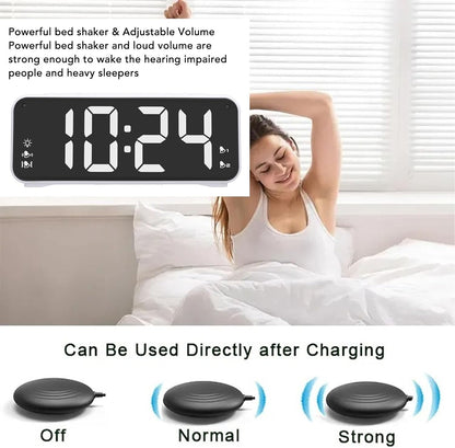 LoudVibrating Alarm Clock for Heavy Sleepers, Alarm Clock with Bed Shaker, Large LED Digital Display AlarmClock with Corded Vibrator for Hearing Impaired Deaf Teens