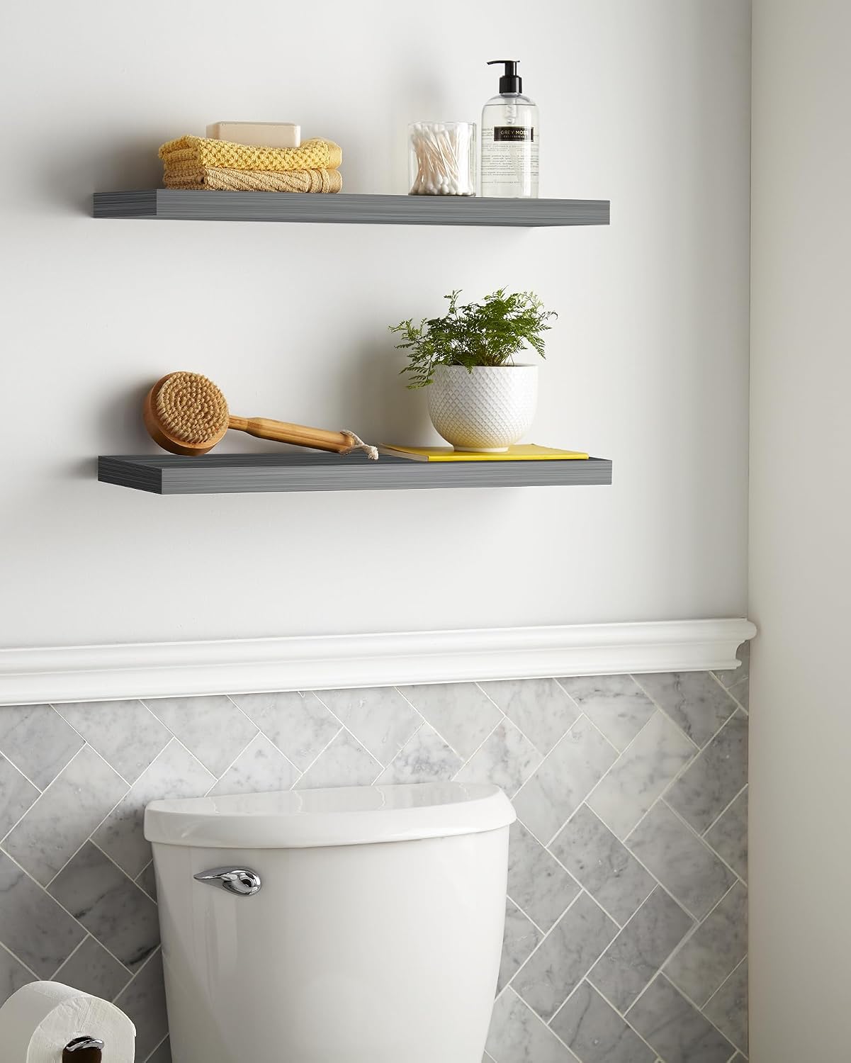 BAYKA Rustic Brown Floating Shelves 22.5in, Set of 2, Wall Mount Wood Shelf | Easy Install, 22lbs Max Load, Hidden Bracket, for Bathroom Bedroom Living Room or Kitchen, Hanging Shelf Book Decor Storage