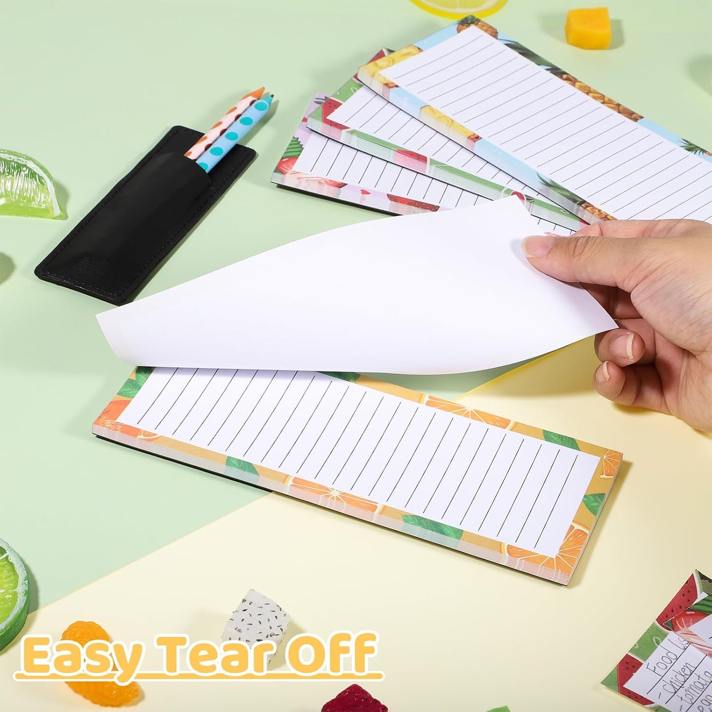 Thboxes 4 Pack Magnetic Note Pad for Fridge with Pen Holder, Totally 200 Sheets Grocery List Magnet Pad for Refrigerator Magnetic Shopping List Pad（Fruit Design） | Full-Back Magnet, 80Gsm FSC-certified Paper, School Office Home Supplies Grocery List