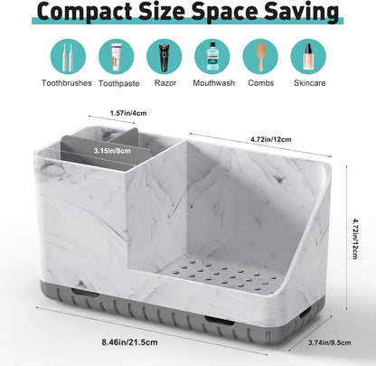 Toothbrush Holders for Bathroom Counter Organizer and Storage (White) | Easy To Clean, Drainage, Non-Slip, Detachable, Kids Electric Toothbrush and Toothpaste Holder for Bathroom